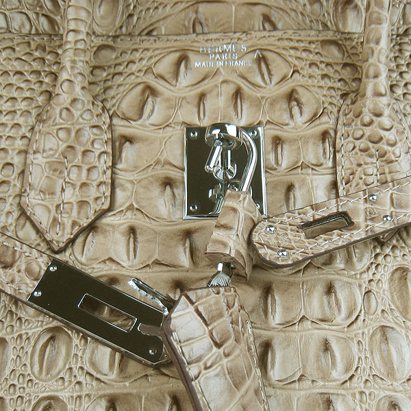 Replica Hermes Birkin 30CM Crocodile Head Veins Bag Apricot 6088 On Sale